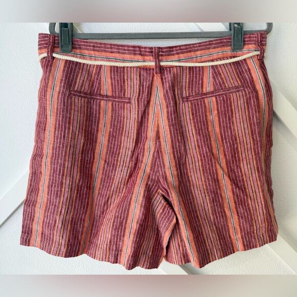 NWT J. Jill Love Linen Red Striped Pleated Shorts with Rope Belt 6” Size 14 - Picture 5 of 10